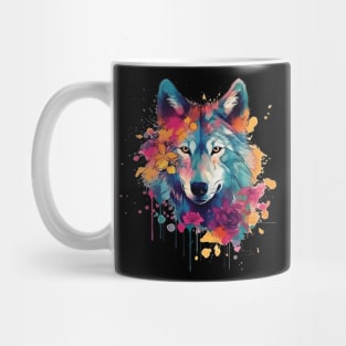 Colorful wolf with flowers Mug